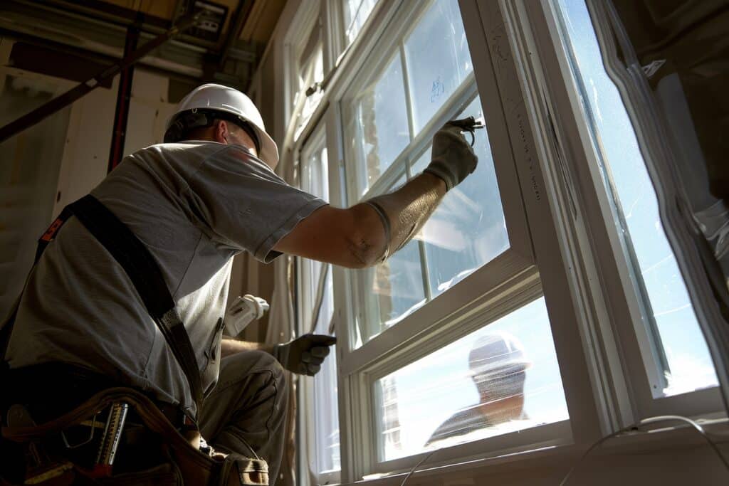 Vecteezy A Man In A Hard Hat Is Painting A Window 47307112,